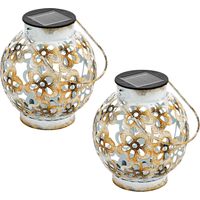 Lampe de table solaire jardin lumière solaire vent lumière LED suspension IP44 suspension, motif en métal antique blanc jaune, 1x LED 3000K, DxH 15x14 cm, 2x
