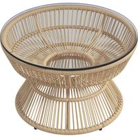 Outsunny – Table basse de jardin en résine tressée imitation rotin – Plateau en verre trempé – Dimensions 60x60x37cm – Résistante aux UV et à l'humidité