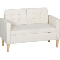 Zweisitzer-Sofa mit Stauraum, Knopfheftung, Kissen, Kautschukbaum, 117x62x78cm, Cremeweiß