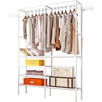 Holdfiturn White Clothes Rail Garment Clothes Rack With 6-Tier Storage Shelf And 4 Hooks Heavy Duty Clothes Organizer Shelf Freestanding Wardrobe For Lving Room Dressing Room Bedroom