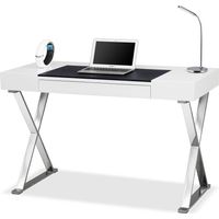 Homeology ADONIS Gloss White and Chrome Ergonomic Home Office Luxury Workstation Desk