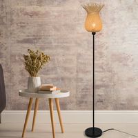 Lampadaire Hawai 160cm métal noir bambou naturel compatible LED