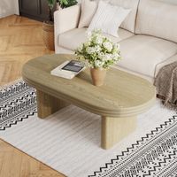 Mid Century Modern Oval Fluted Coffee Table, Rustic Wood Cocktail Table, Versatile Center Table for Living Room, Office, Home Decor(Natural, 60cm D x 120cm W x 41.5 H)