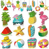 36 x pendentifs d'arbre de Noël en bois suspendus en été, pendentifs suspendus en été, pendentifs de plage d'Hawaii, pendentifs d'Hawaii avec une corde, parfaits pour les vacances d'été à Hawaii tropi