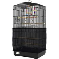 Cage à oiseaux noire 46,5x35,5x92cm avec manche, bac extractible, perchoirs en bois, balançoire et gamelles