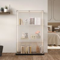 Vitrine en verre, avec 3 compartiments de rangement et éclairage à bande LED, portes doubles, base en métal, vitrine autoportante, Noir