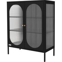 ML-Design Vetrina 80x102,5x40 cm Nero con 3 Ripiani e 2 Ante Mobile da Soggiorno in Metallo Vetrinetta in Acciaio Stile Industriale Cassettiera Libreria Schedario da Terra Credenza