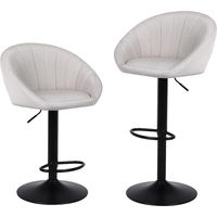ralex-chair Tabouret Bar, Tabourets de Bar Réglable en Hauteur, Tabouret de Bar Pivotant, Tissu en Lin Respirant et Anti-salissures, avec Dossier et Repose-Pieds (Lot de 2,Beige)