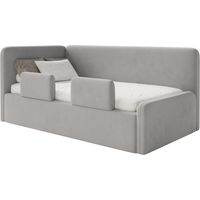 Selsey FANKO – Lit enfant 90x200 cm avec barrière de sécurité, tête de lit à gauche, velours, gris clair