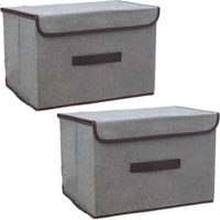 Boite de Rangement avec Couvercle,Boite Rangement Tissu,Cube de Rangement tissu,Pliantes,Boîtes de Rangement pour placards,Vêtements,Penderies,Jouets (36×23×24cm/2pack, Gris)