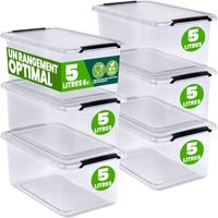 Deuba – Boîte de rangement plastique transparent 5L – Empilable sans BPA – Couvercle avec charnières – Dimensions 30x20x12cm