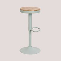 SKLUM Bardder verstellbarer Hochhocker aus Stahl und Ulmenholz Mousse-Celadon