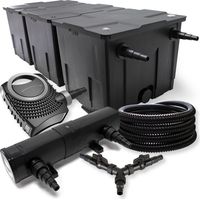 Sunsun – Filtre de bassin biologique jusqu'à 90000 L – Pompe NEO10000 10000 l/h 80W – Lampe UV 36W – Tuyau 25 mm 25m – Distributeur en Y
