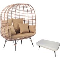 Set poltrona e poggiapiedi effetto rattan con cuscino beige JANE