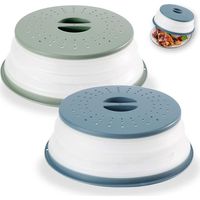 (Gris, Bleu)2 Pièces Cloche Micro Ondes Rétractable, Couvercle Micro Ondes, Pliable Cloche Micro Onde, Couvercle Micro Ondes avec Poignée Orifices