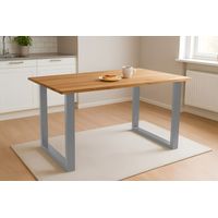 Esstisch Baumkante massiv Eiche geölt 160 x 85 cm U-Gestell silber SALVADOR