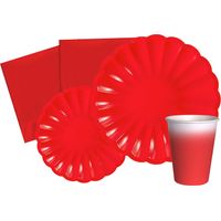 Ciao- Kit Party Tavola Flower Shape Persone (112 pz Ø23cm, Piatti Ø18cm, 24 Bicchieri, 40 tovaglioli), Rosso, AZ160