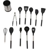 Lot de 12 ustensiles de cuisine en silicone avec poignée, résistants à la chaleur, antiadhésifs, spatule, cuillère, passe au lave-vaisselle, meilleurs outils de cuisine (noir)