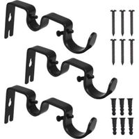 3pcs Supports de Tringle à Rideaux Double, Robustes Mural Support de Pôle à Rideaux Crochets en Métal avec Vis Pour Maison Chambre Bureau Mur et Fenêtre - Noir
