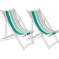 Lot de 2 Toiles de Remplacement pour Chaises Longues en Polyester Motif Rayé Multicolore Vert Anzio / Avellino