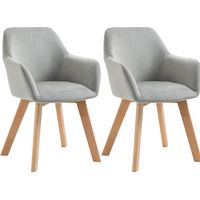 Set 2 Sedie Imbottite Velluto Braccioli Gambe Legno Grigio Sala da Pranzo 53x62x83cm