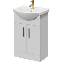 Alexander James Gloss White 550mm 2 Door Vanity Unit - 550mm - Brushed Brass 96mm Bar Handle
