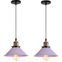 Retro Pendelleuchte, 22cm Hängelampe Vintage Industrial Style Metall Deckenleuchte E27 für Esszimmer Küche Restaurant Cafét Bars - 2 Stück Violett