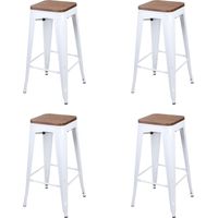 Lot de 4 tabourets de bar 42,5x42,5x77 cm naturel et blanc - GALTON