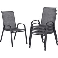Lot de 4 Chaises de Jardin Fauteuils Chaises de Salle à Manger à Dossier Haut Empilables Structure Métallique Ergonomiques Charge Max 135 kg pour Jardin et Terrasse Gris