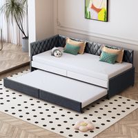 Gästebetten 90x200 cm, 2 Plätze, mit Stauraum, Lattenrost aus Holz, Metallrahmen, gepolstertes Schlafsofa aus Samt - Grau
