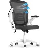 Rattantree - Silla de oficina ergonómica - con reposabrazos abatibles hasta 90° - altura regulable de 41-51 cm - giratoria 360° - tapizado de malla transpirable - asiento ancho de 50 cm - Negro y blan