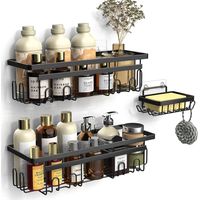 Mensola da bagno con portasapone, 3 pezzi, mensola per doccia senza foratura, accessorio da bagno antiruggine, portaoggetti per doccia con ganci, accessori essenziali per bagno e cucina (nero)