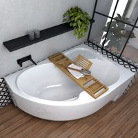 ECOLAM Baignoire d'angle Wela 150x100 cm droite en acrylique + tablier Planche en bambou Pieds siphon + silicone Set complet