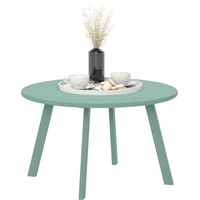 Table ronde de jardin en métal vert, table basse avec pieds antidérapants, diamètre 70 cm, hauteur 42 cm.