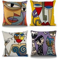 4er-Set Picasso-Kissenbezüge, 45 x 45 cm, Baumwolle, Leinen, bestickte Sofakissenbezüge, skandinavische Wohnzimmerdekoration, Schlafzimmer, Bett, Bürostuhl, Design, abstraktes Gesichtsmuster, Vintage,