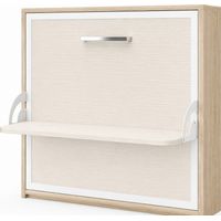 Lit escamotable horizontal avec bureau BONA - Ouverture automatique assistée - renforcé – Spécial location meublée Chêne clair Sans matelas-140x190-Cadre Chêne clair-Façade Vison