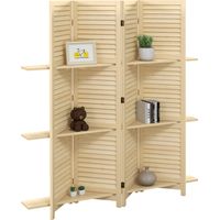 Paravent intérieur 4 panneaux 160L x 170H cm 3 étagères pliables séparateur de pièce portes persiennes naturel