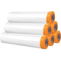 Lot de 6 rouleaux de film de masquage avec ruban adhésif, 180 cm x 10 m, film de protection transparent en polyéthylène avec papier jaune, pour protéger la poussière, peindre les murs de