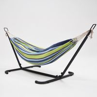 Concept-Usine – Hamac sur pied 260 cm – Toile 100% polyester bleu/vert – Structure acier époxy – Charge max 130 kg – Résistant aux intempéries