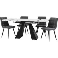 Groupe à manger (5 pièces), Ensemble de table à manger, Ensemble de table à manger extensible pour 4 personnes, 160×80×75cm Table à manger avec 4 chaises à manger, Chaise à manger en velvet gris