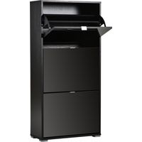 HOMCOM Meuble à Chaussures Armoire à chaussures 3 Portes abattantes 3 Compartiments en bois dim. 60L x 26I x 124H cm Noir laqué