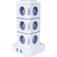 Tour Multiprise, 12 Prises Multiprise Electrique (2500W / 10A) avec 4 Ports USB, Multi Prises électriques Parafoudre Multiprise Verticale pour Maison Bureau, Rallonge 3M-Crezuo