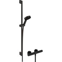 Hansgrohe Ecostat Fine Thermostatic Exposed Mixer Shower Handset & Riser Black