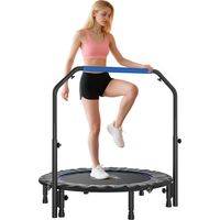 Cama Elástica Plegable Ø114 cm con Mango Ajustable Marco de Acero para Entrenamiento Piernas Cuerpo Azul y Negro