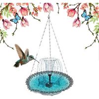 1 Layer/3 Layer Solar Cascade Hanging Bird Bath Fountain, Hanging Bird Bath with Solar Fountain, Attracts Hummingbirds & Wild Birds, Hanging Water Feature for Backyard Garden Patio (Gray,1 Layer)