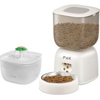 PUPPY KITTY PRO Futterautomat und Katzenbrunnen Combo, 10S Sprachaufforderung, 3L Futterspender, 2L Katzenbrunnen, Beige