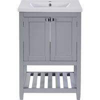 Meuble vasque simple avec meuble sous-vasque 60 cm et lavabo en céramique, gris clair