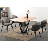 Oak Dining Table Plywood 16090 cm Top with Black Frame 6 Seater