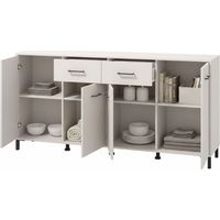 Credenza Grondona, Madia 2 Cassetti, 4 Ripiani, Apertura Battente, Scorrevole, 183x40x90h cm Bianco Crema