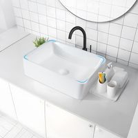 GBLY Vasque Salle de Bains Vasque à poser Céramique - Angulaire Vasque à poser Salle de Bains Revêtement Nano Vasque suspendue Avec Effet Lotus Lavabo Blanc 48x37x13.5cm pour WC invités